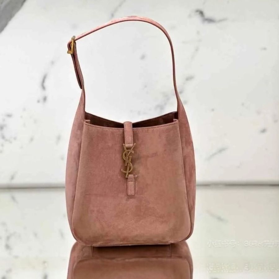✨快閃特價✨Saint Laurent 713938 YSL LE 5 A 7小型柔軟麂皮包玫瑰色