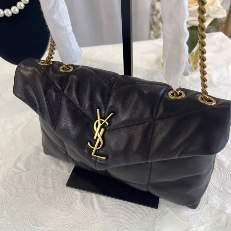 YSL LOULOU PUFFER 黑金羊皮mini雲朵包23*15.5*8.5  99新配件塵袋-4