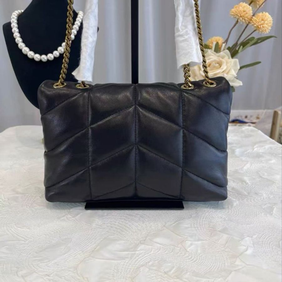 YSL LOULOU PUFFER 黑金羊皮mini雲朵包23*15.5*8.5  99新配件塵袋-7
