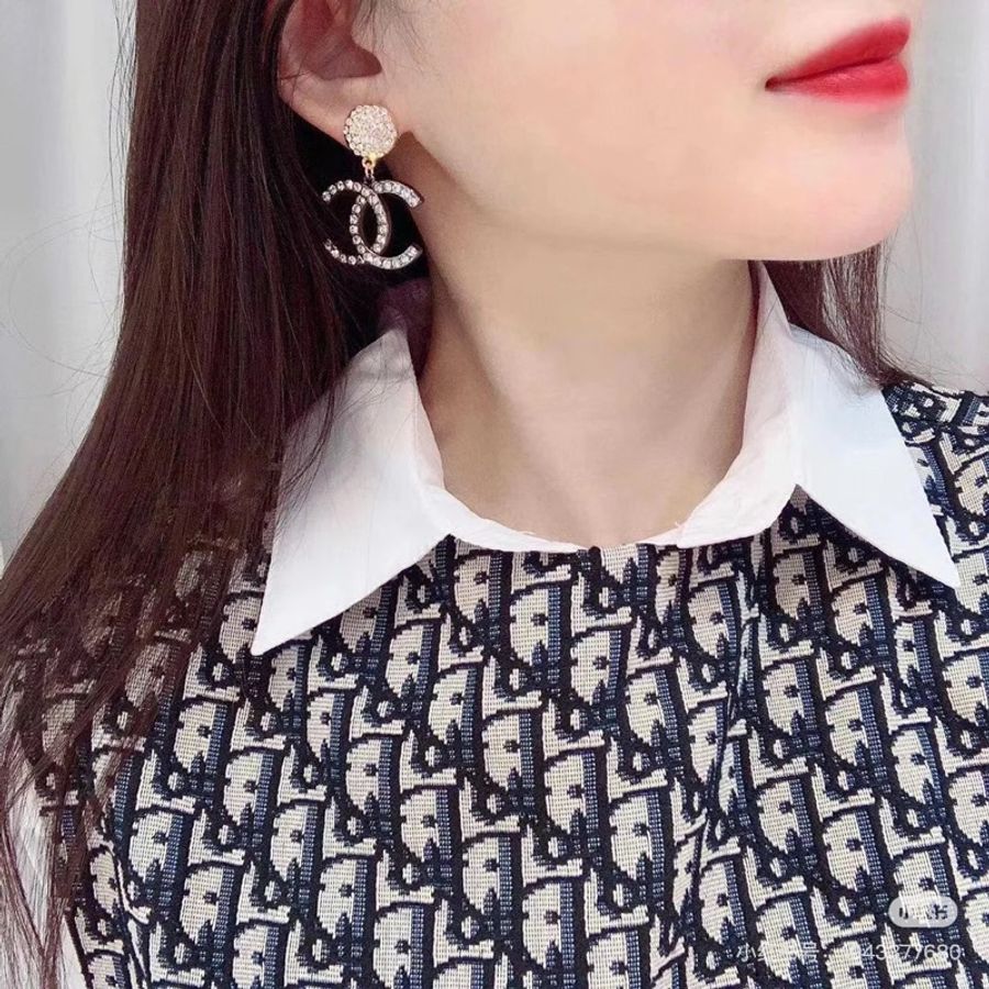 CHANEL 香奈兒 水鑽 大雙C 耳環 耳針 耳釘 墜式耳環 耳飾-5