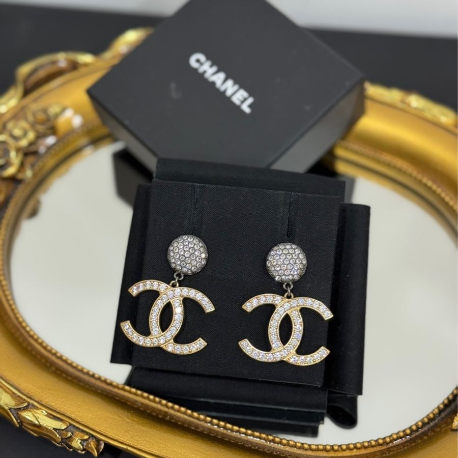 CHANEL 香奈兒 水鑽 大雙C 耳環 耳針 耳釘 墜式耳環 耳飾-11