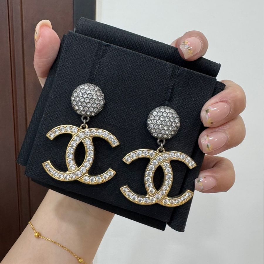CHANEL 香奈兒 水鑽 大雙C 耳環 耳針 耳釘 墜式耳環 耳飾-14