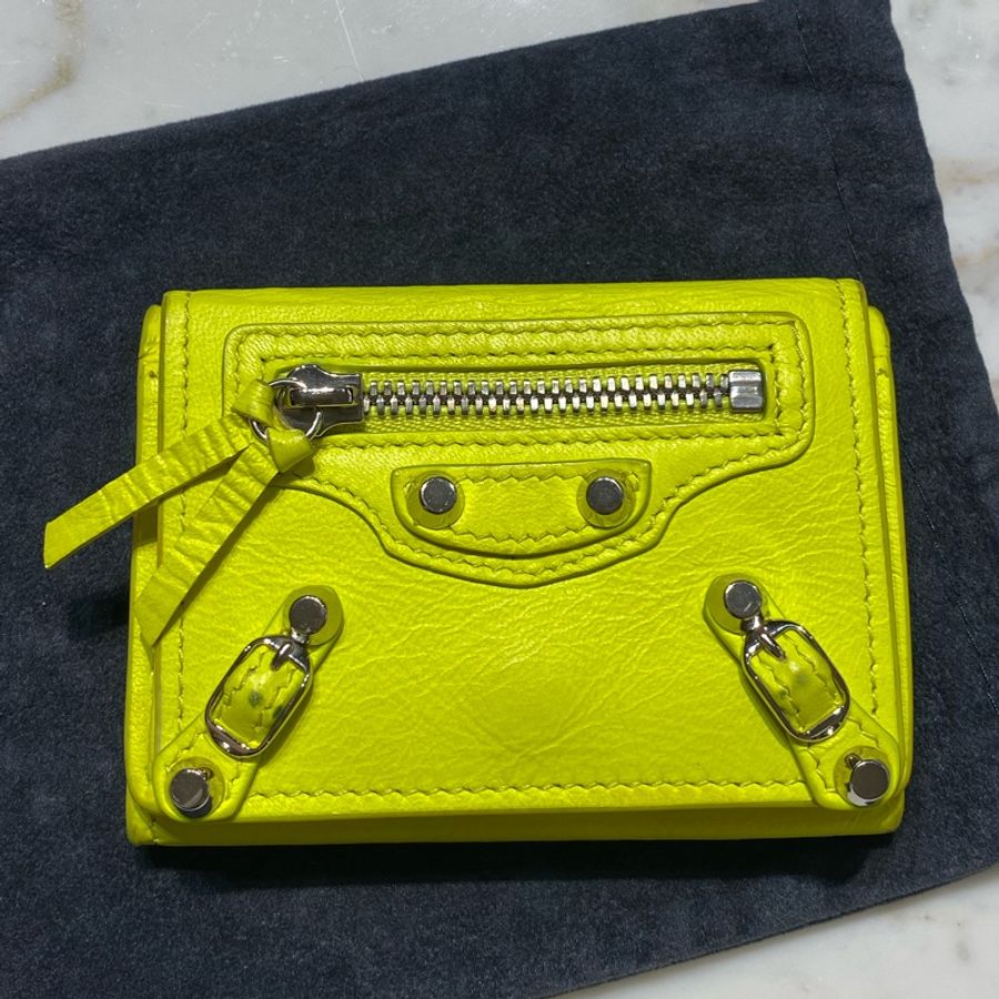 Balenciaga Mini Neo Classic wallet 小牛皮 檸檬黃 短夾-0