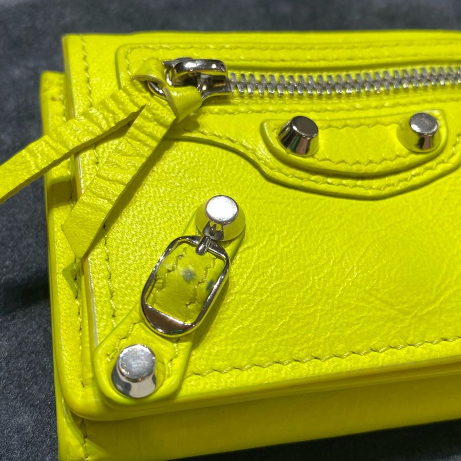 Balenciaga Mini Neo Classic wallet 小牛皮 檸檬黃 短夾-1