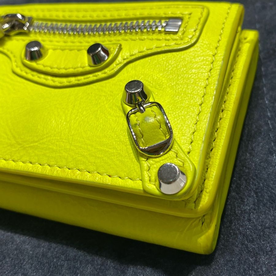 Balenciaga Mini Neo Classic wallet 小牛皮 檸檬黃 短夾-3
