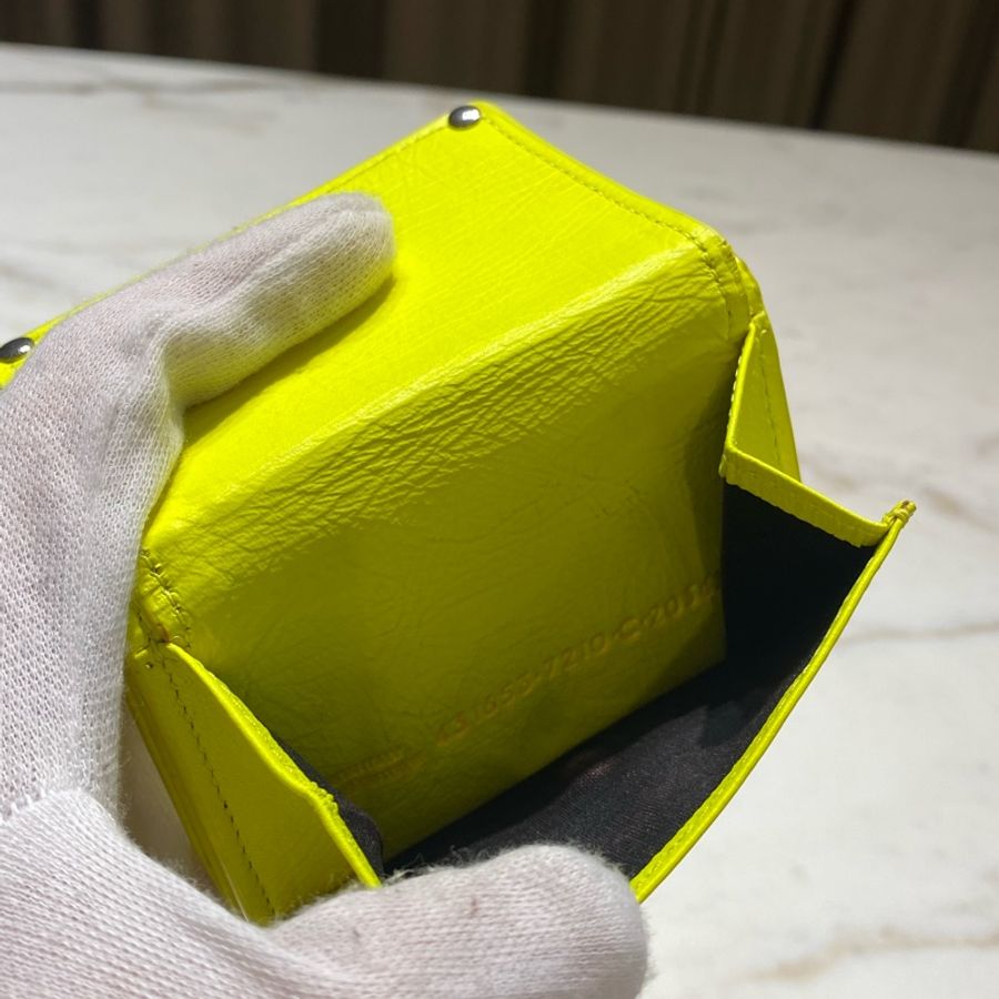 Balenciaga Mini Neo Classic wallet 小牛皮 檸檬黃 短夾-14