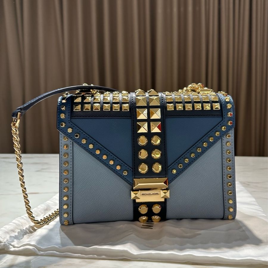 Michael Kors Whitney 牛皮 牛仔藍 拼色 信封包-0