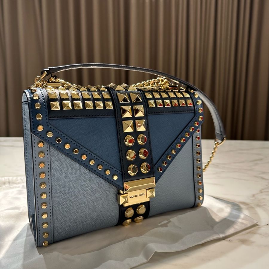 Michael Kors Whitney 牛皮 牛仔藍 拼色 信封包-1