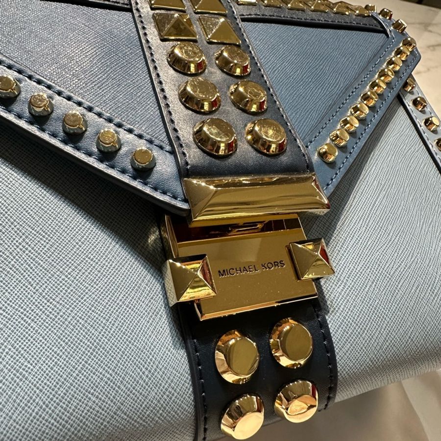 Michael Kors Whitney 牛皮 牛仔藍 拼色 信封包-4