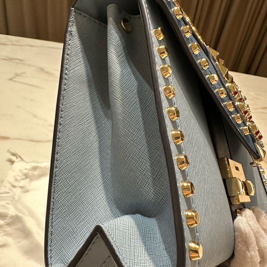 Michael Kors Whitney 牛皮 牛仔藍 拼色 信封包-9