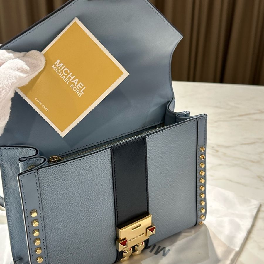 Michael Kors Whitney 牛皮 牛仔藍 拼色 信封包-12