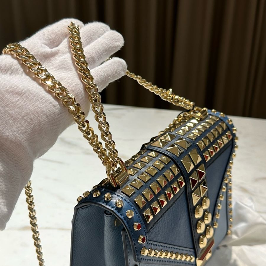 Michael Kors Whitney 牛皮 牛仔藍 拼色 信封包-17