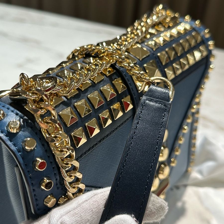 Michael Kors Whitney 牛皮 牛仔藍 拼色 信封包-18