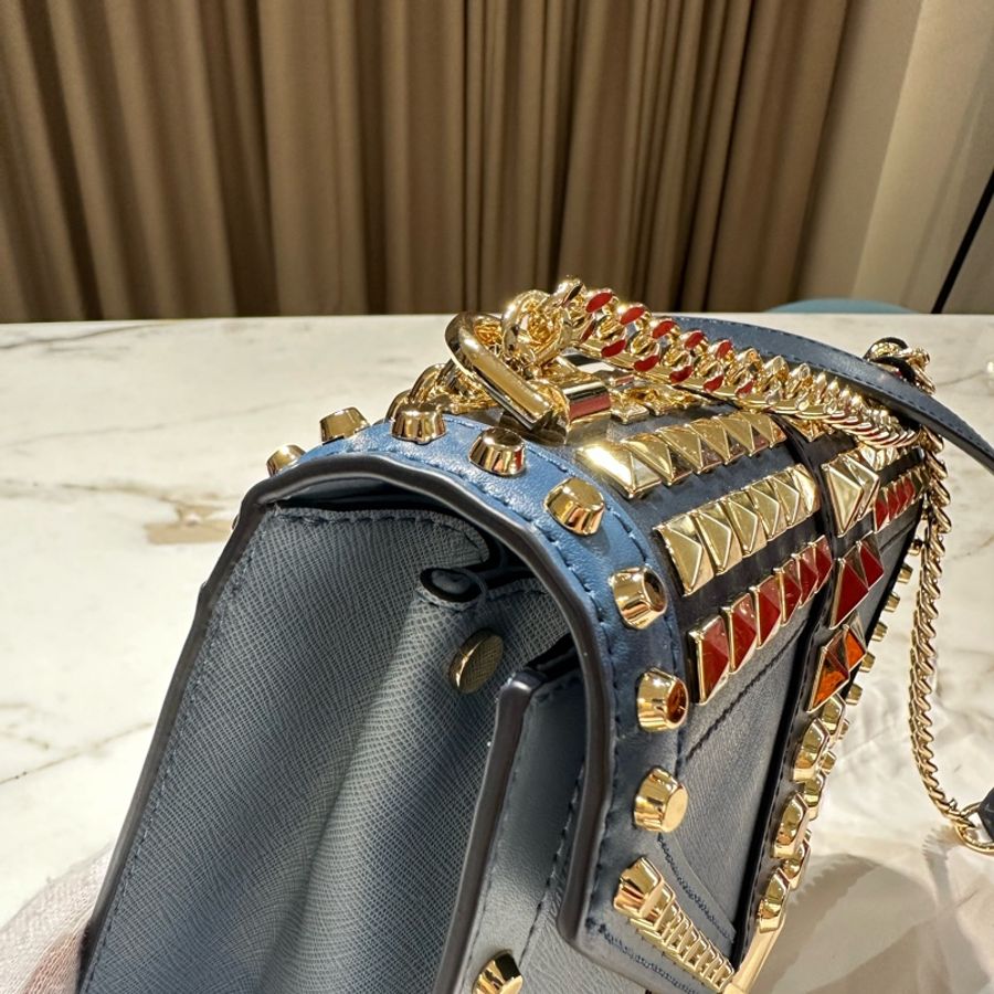 Michael Kors Whitney 牛皮 牛仔藍 拼色 信封包-20
