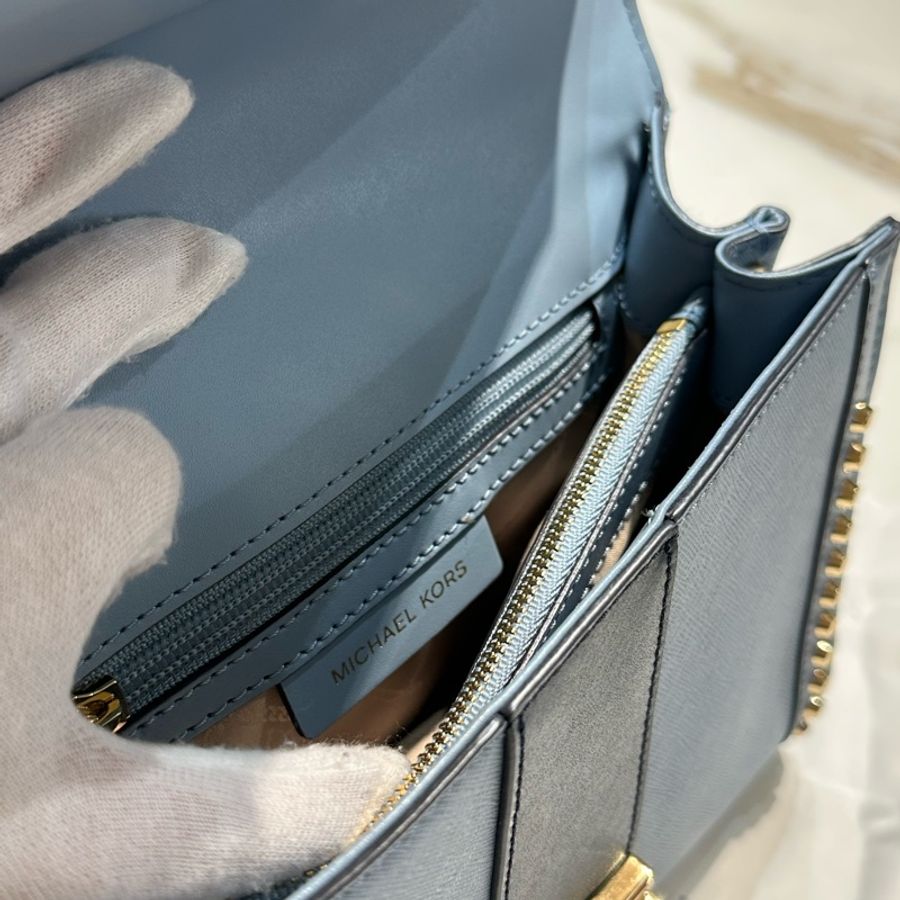 Michael Kors Whitney 牛皮 牛仔藍 拼色 信封包-22
