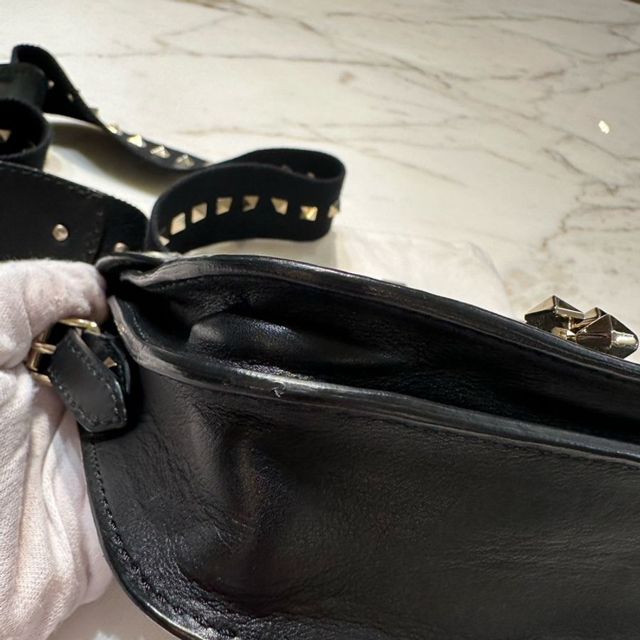 Valentino Rockstud Leather Black Crossbody Bag 鉚釘 皮革 黑 小方包-26