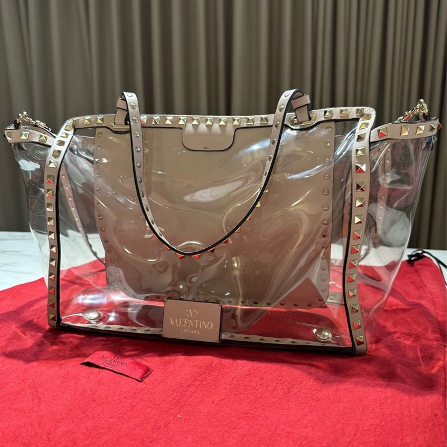 Valentino Garavani pink tote bag 透明 鉚釘包 淺粉-2