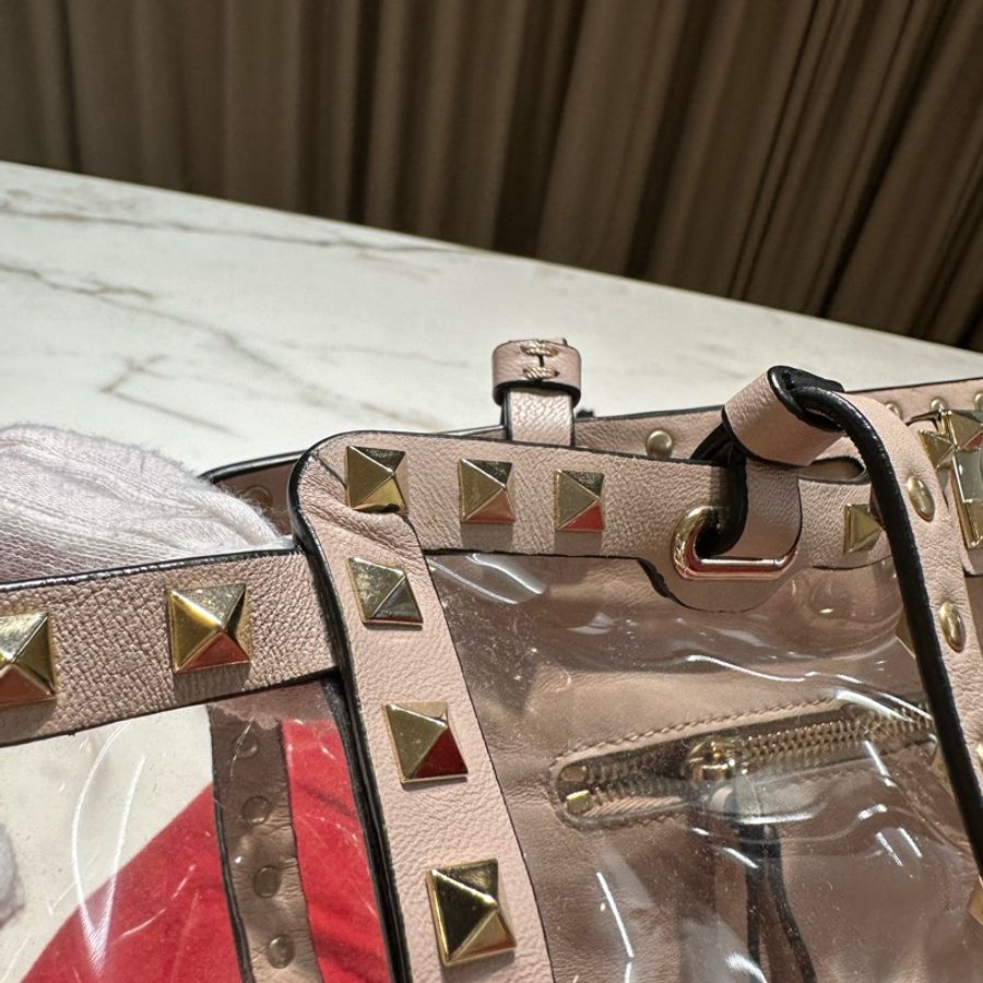 Valentino Garavani pink tote bag 透明 鉚釘包 淺粉-7