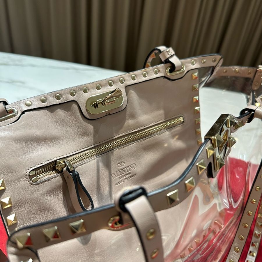 Valentino Garavani pink tote bag 透明 鉚釘包 淺粉-10