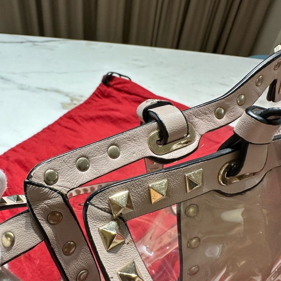 Valentino Garavani pink tote bag 透明 鉚釘包 淺粉-15