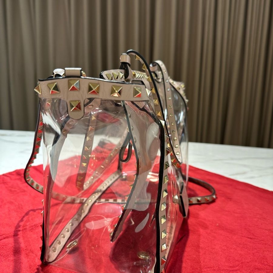 Valentino Garavani pink tote bag 透明 鉚釘包 淺粉-17