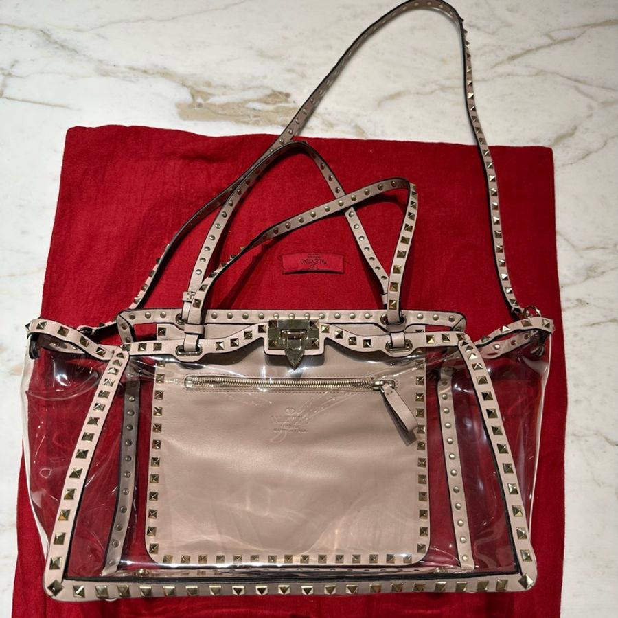 Valentino Garavani pink tote bag 透明 鉚釘包 淺粉-26