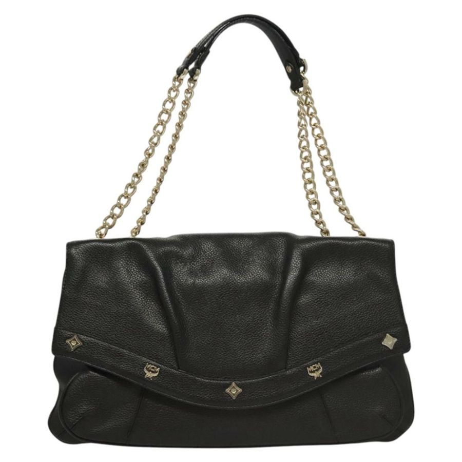 【日本直送】MCM 鏈條單肩包 皮革 黑色 金色 正品 MY306-12
