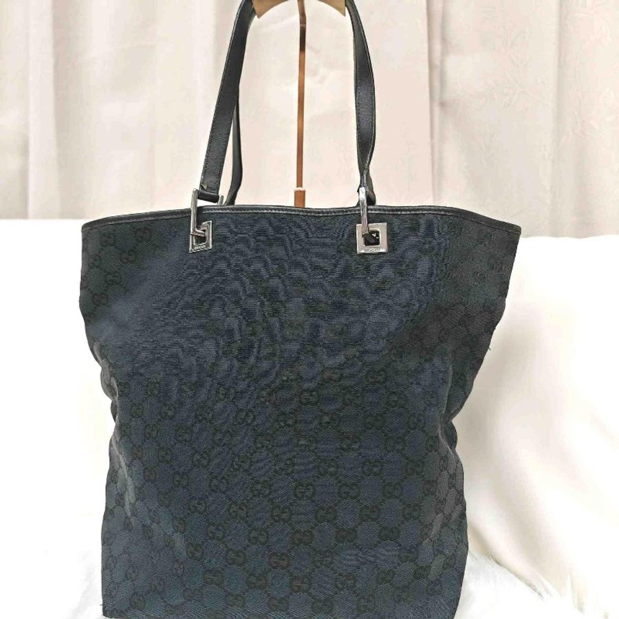 GUCCI 古馳 Canvas Tote 黑色 老花 帆布 中號-1