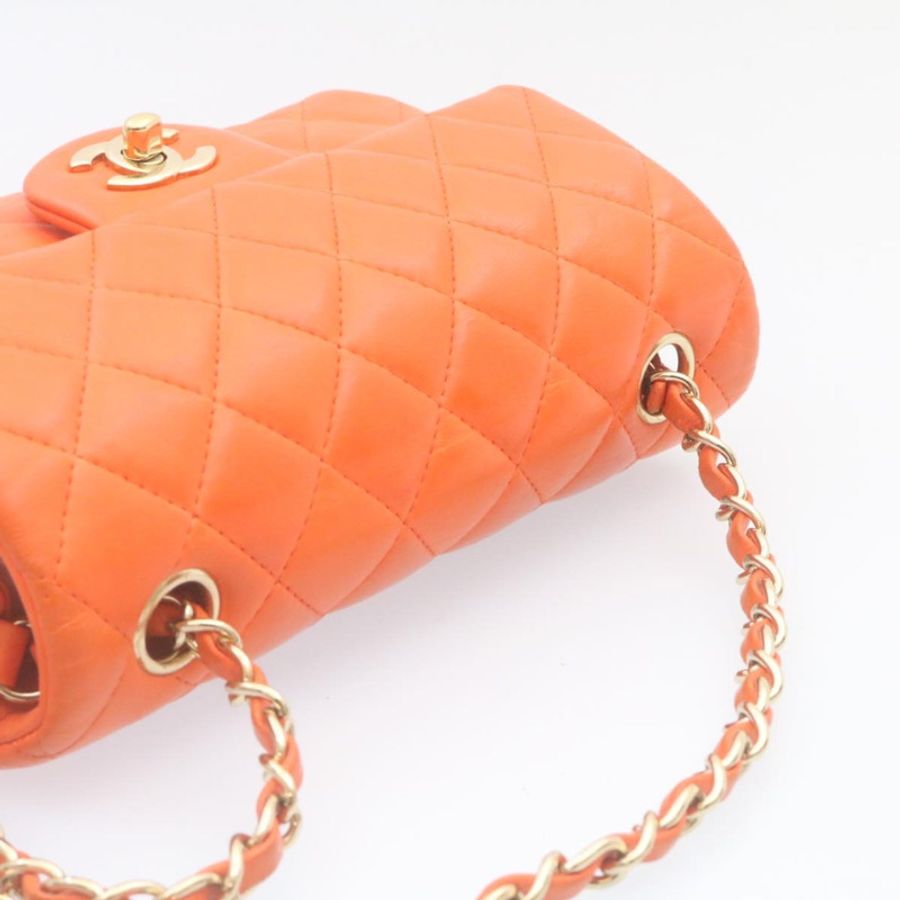 【日本直送】CHANEL Matelasse 迷你鏈條翻蓋經典單肩包 小羊皮 橙色 CC 29106AM-6