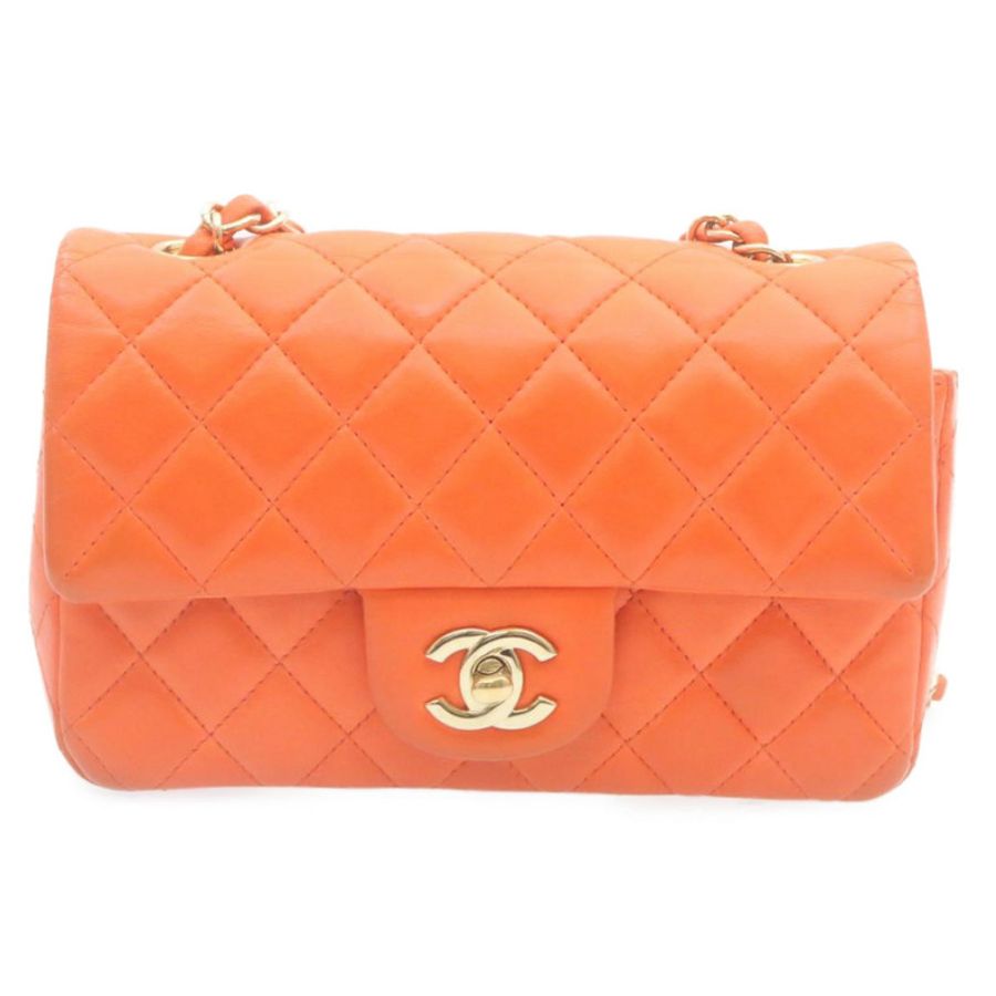 【日本直送】CHANEL Matelasse 迷你鏈條翻蓋經典單肩包 小羊皮 橙色 CC 29106AM-12