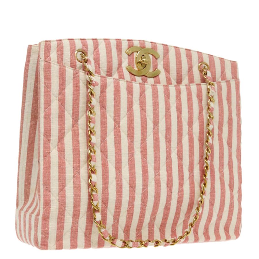 【日本直送】香奈兒 (CHANEL) Matelasse 鏈條肩背包 帆布 金色 粉紅色 CC 標誌 正品 96691SM-0