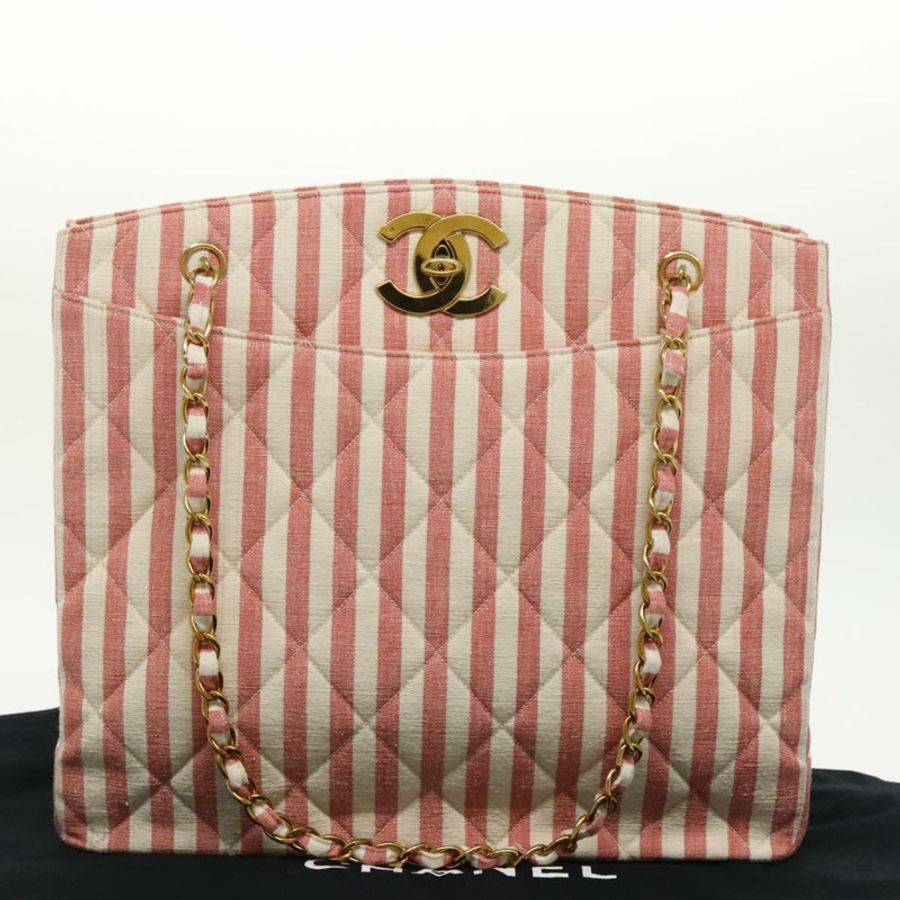 【日本直送】香奈兒 (CHANEL) Matelasse 鏈條肩背包 帆布 金色 粉紅色 CC 標誌 正品 96691SM-11
