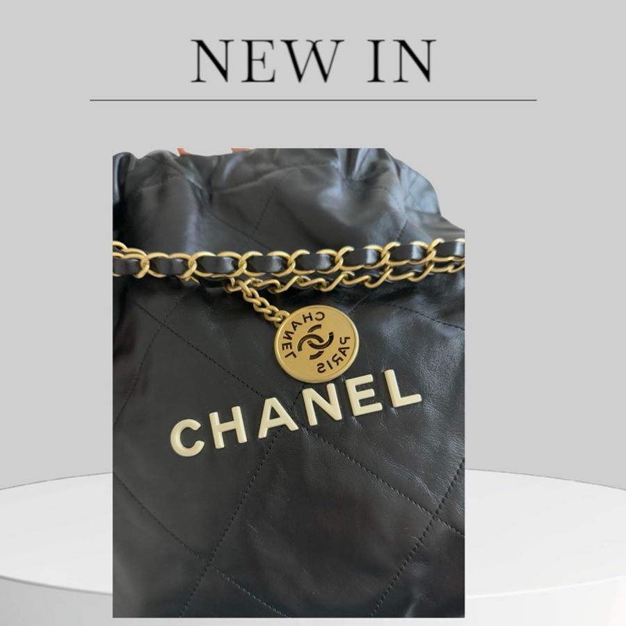 Chanel 22bag Small 黑金白字-3