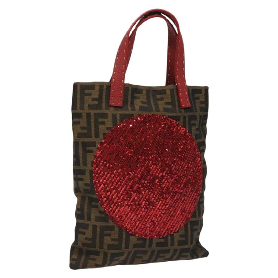 【日本直送】FENDI Zucca帆布手提包亮片黑色棕色正品 hk2107V-0