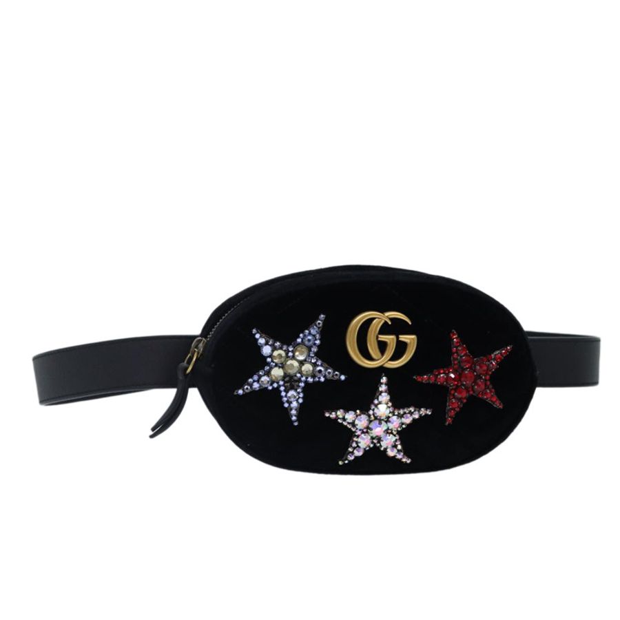 【日本直送】GUCCI 腰包 絲絨 黑色 金色 476434 Auth bs17475M-0