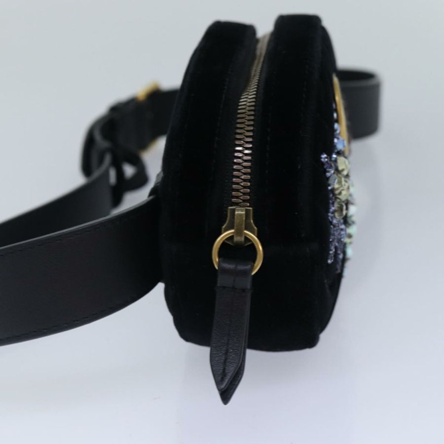 【日本直送】GUCCI 腰包 絲絨 黑色 金色 476434 Auth bs17475M-3