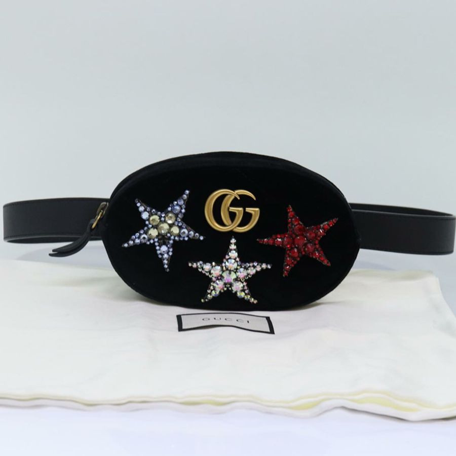 【日本直送】GUCCI 腰包 絲絨 黑色 金色 476434 Auth bs17475M-11