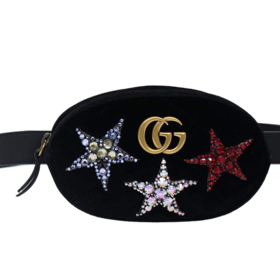 【日本直送】GUCCI 腰包 絲絨 黑色 金色 476434 Auth bs17475M-12