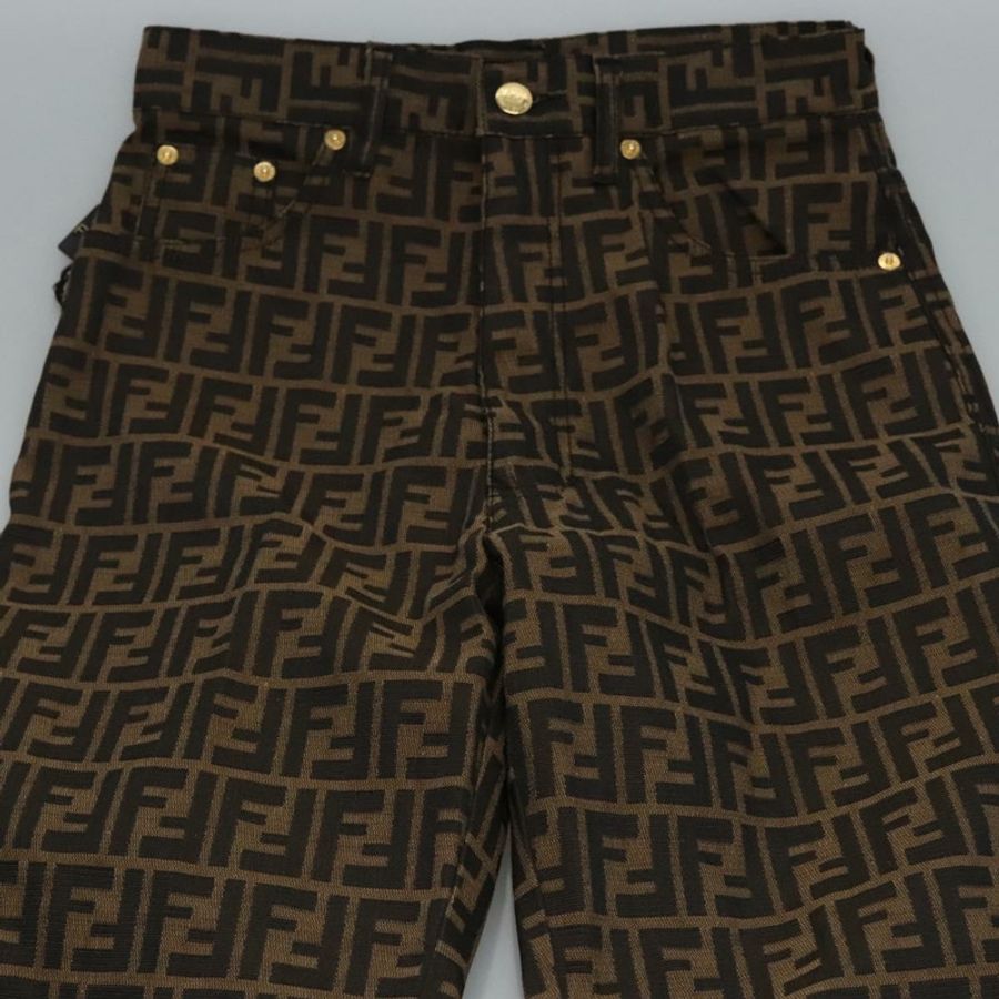 【日本直送】FENDI Zucca帆布褲 42碼 黑色棕色 Auth am7905M-2