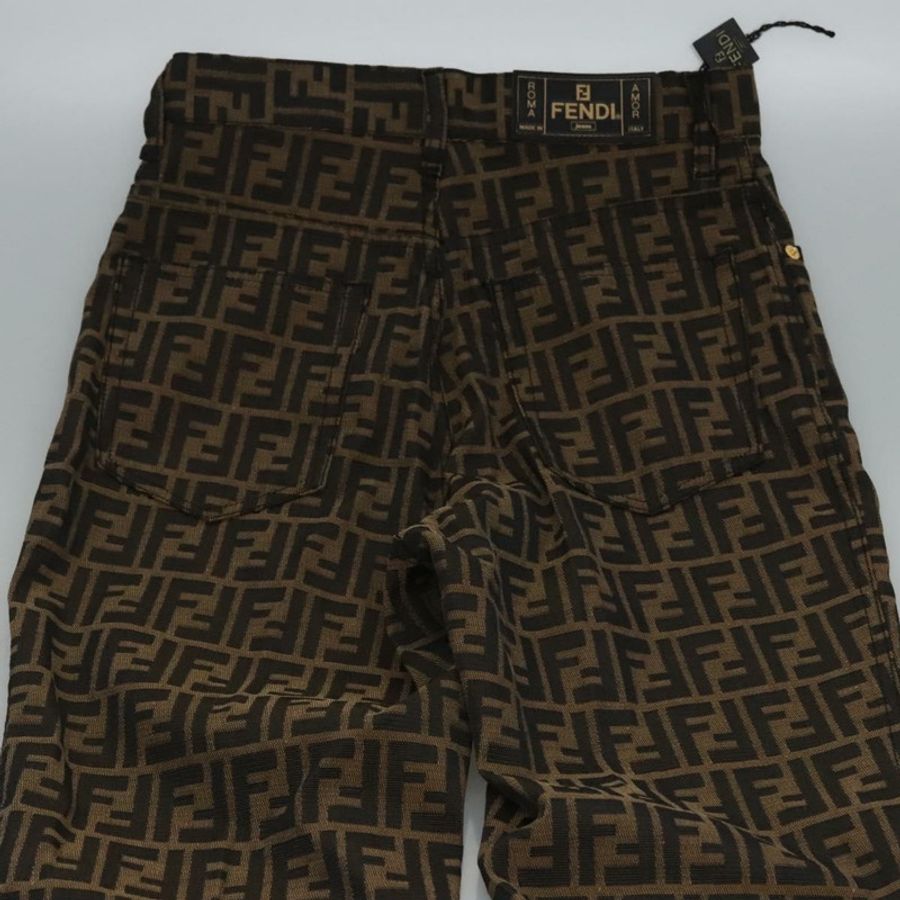【日本直送】FENDI Zucca帆布褲 42碼 黑色棕色 Auth am7905M-6