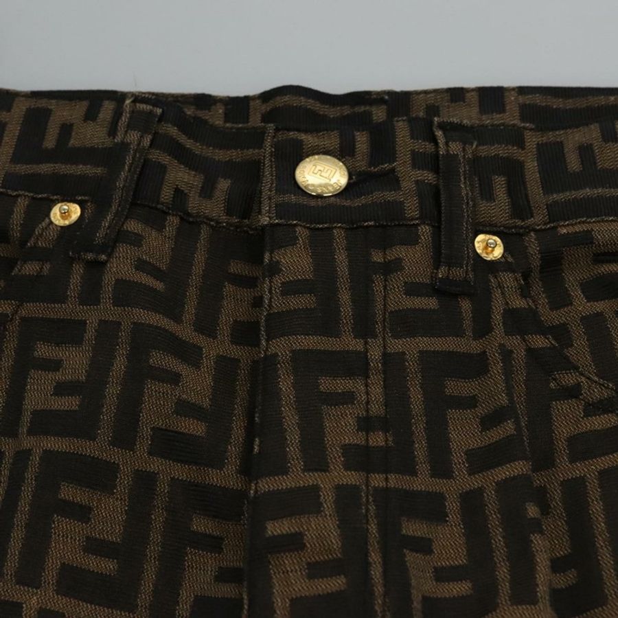 【日本直送】FENDI Zucca帆布褲 42碼 黑色棕色 Auth am7905M-21