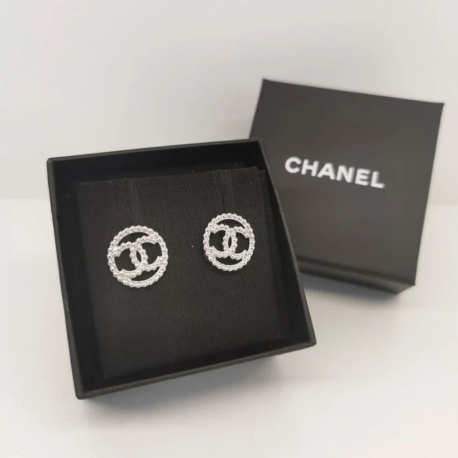 Chanel香奈兒圓形雙C耳釘银色-5