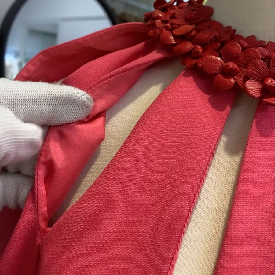Valentino 桃紅 花領 洋裝-4