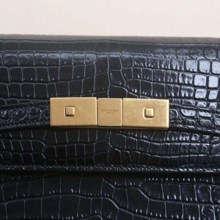SAINT LAURENT(聖羅蘭) MANHATTAN 曼哈頓 BOX 中號 29 鱷魚壓紋 黑色  金扣-5