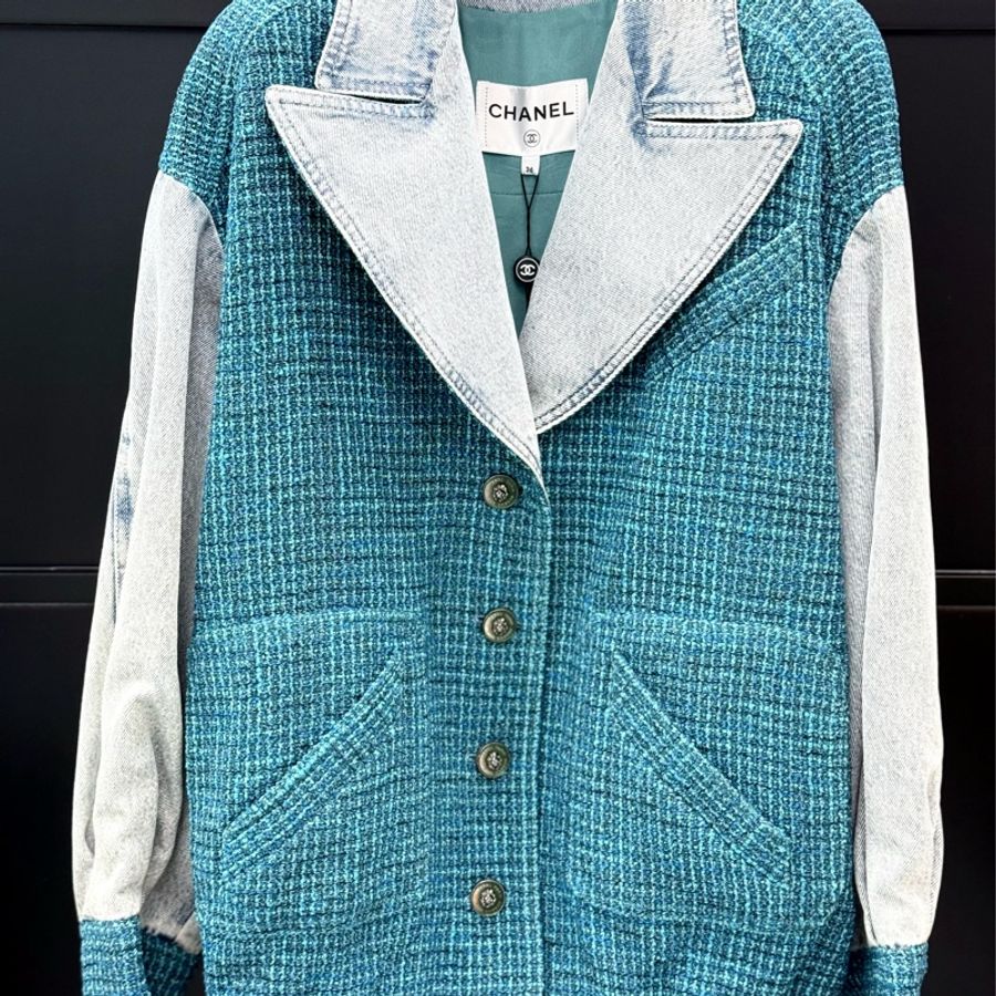 全新 Chanel 22P tweed拼牛仔外套36碼-0