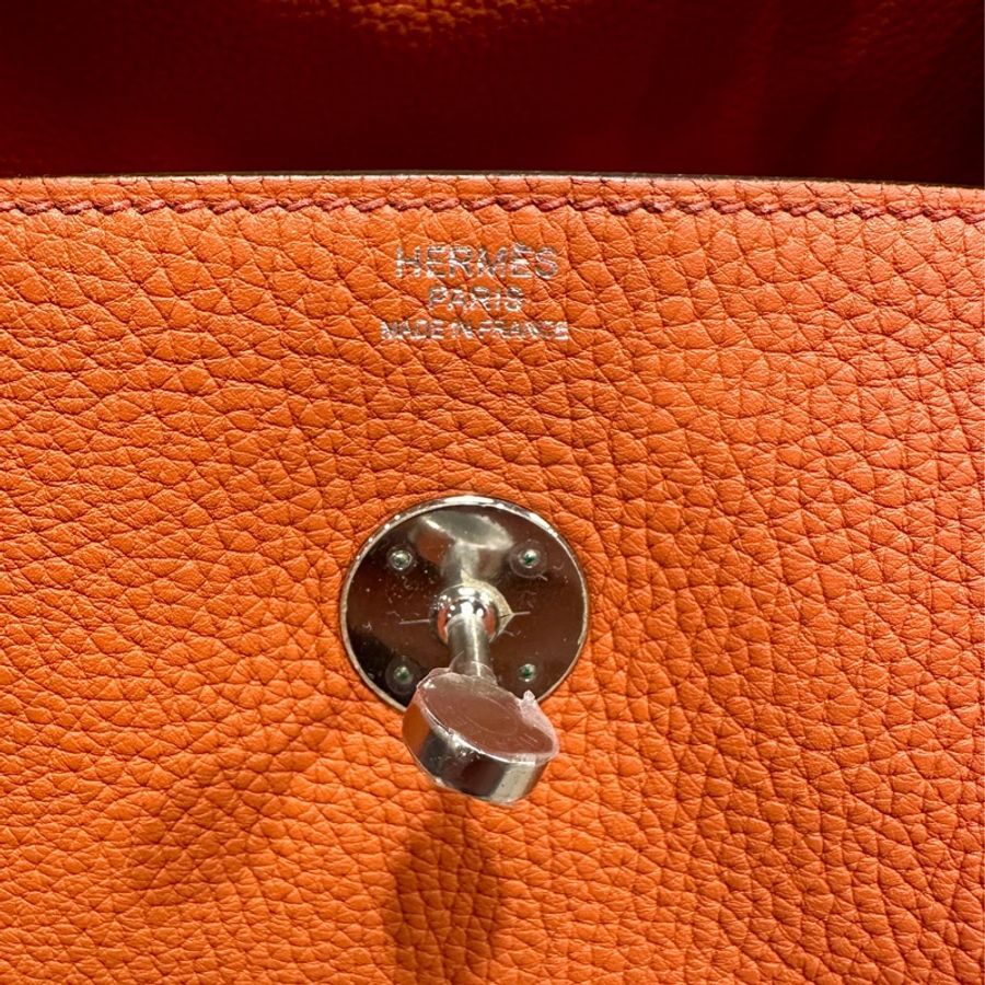 Hermès Lindy 30 愛馬仕 橘 銀扣 肩背包 TC皮 X刻-11