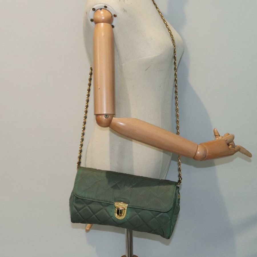 【日本直送】PRADA 鏈條絎縫肩背包 尼龍 卡其色 金色 正品 90227-23