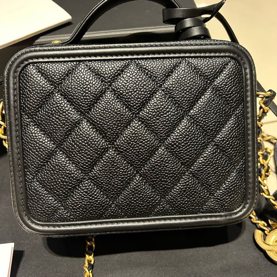 Chanel vanity case 化妝盒子包 黑金荔枝黑金17cm-3