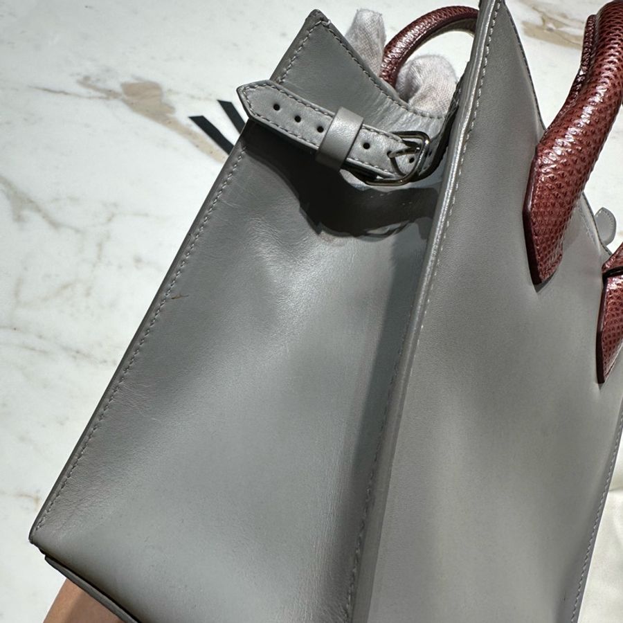 Balenciaga 灰色皮革 手提 斜背包-6