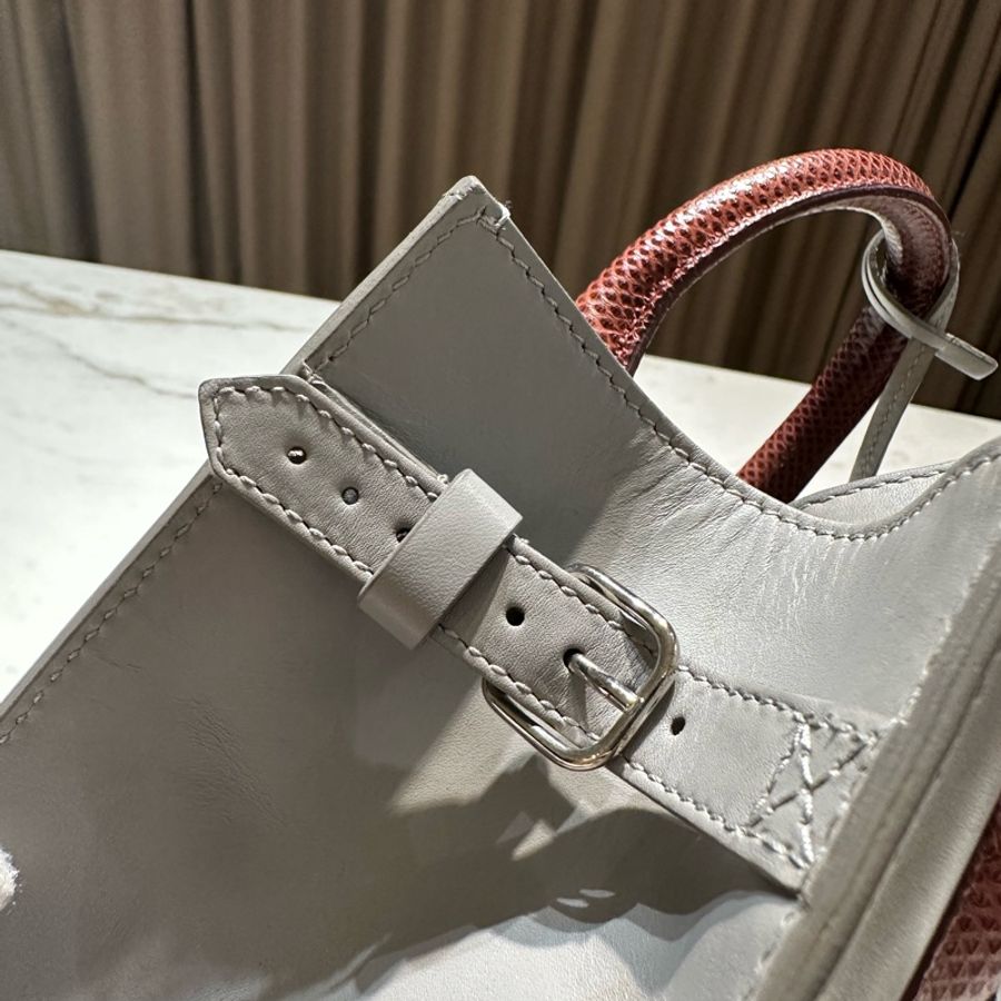 Balenciaga 灰色皮革 手提 斜背包-14